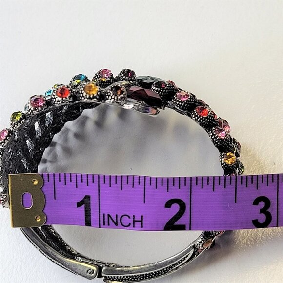 Multicolored Rhinestone Hinged Cuff Bracelet - Picture 9 of 13